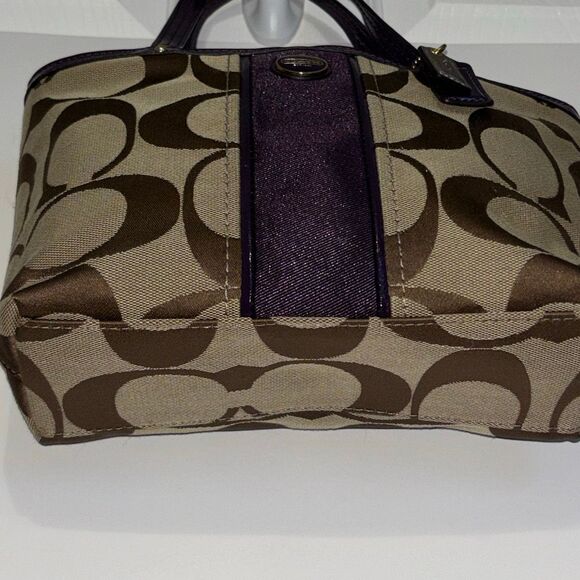Y2K COACH SIGNATURE C STRIPE TOP HANDLE TOTE F48798 BRASS/KHAKI/PURPLE PURSE BAG - Picture 5 of 12